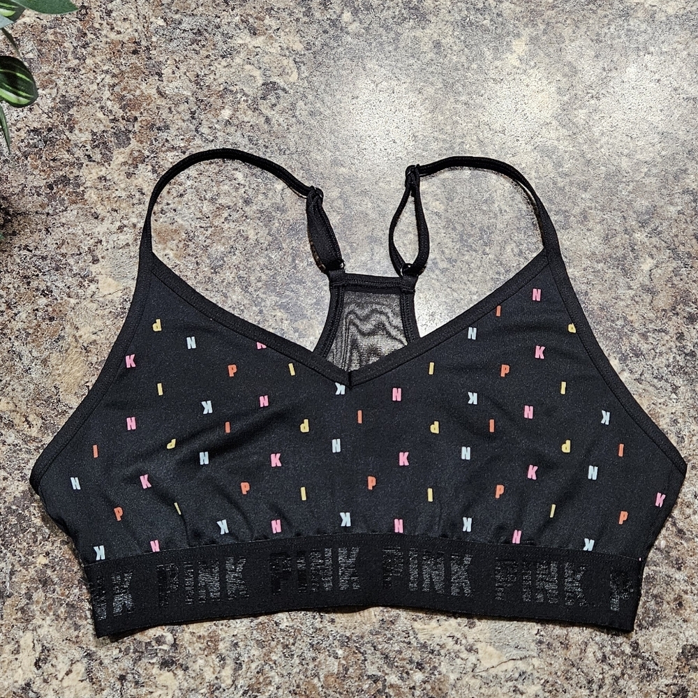 PINK Victoria's Secret Ultimately Lightly Lined Active Sports Bra Medium Black